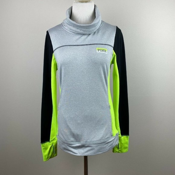 Pink Victorias Secret Top S Turtleneck Pullover Active Zip Pockets Thumbholes - Picture 1 of 10